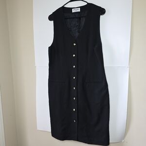 Vintage Alfred Dunner USA Black Button-Front Midi Dress Women 10